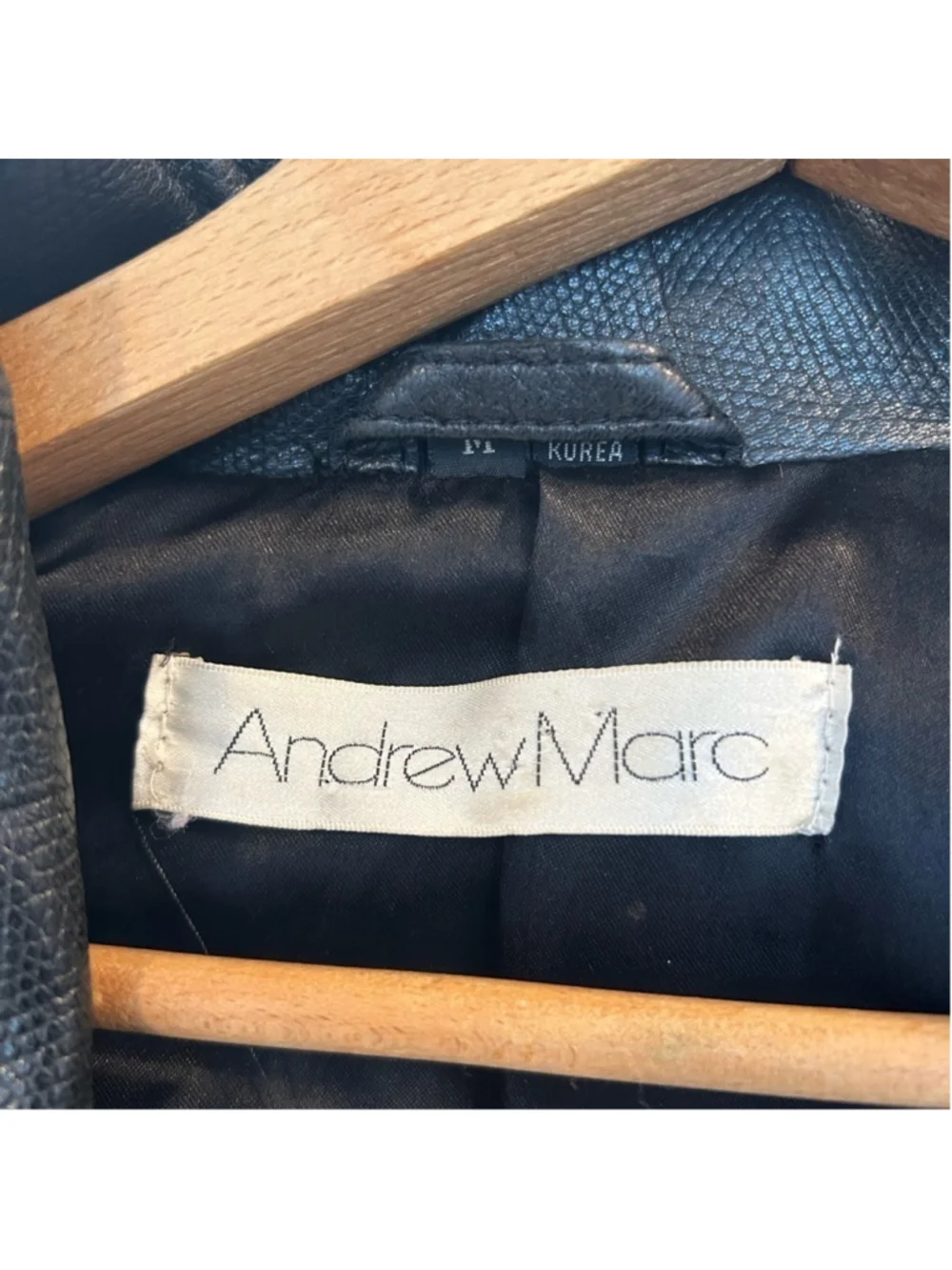 Andrew Marc Black Leather Jacket | Vintage Trench Blazer Coat | Size M